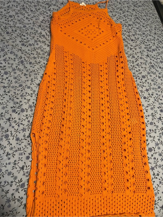 aerie Dresses & Skirts - Aerie Orange Crochet Maxi Beach Cover Up Dress
